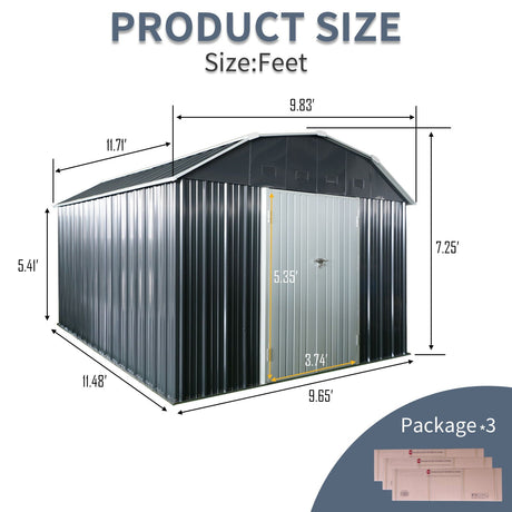10 Ft X 12 Ft Outdoor Metal Storage Shed With Arch Roof With Lockable Doors For Backyard Garden Patio Lawn - Black HouseOfZazla