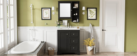 Bathroom Vanity With Sink, Modern Elegant Bathroom Storage Cabinet With 3 Drawers And Adjustable Shelves, Freestanding Vanity Set With Mirror Cabinet, Single Sink Bathroom Vanity HouseOfZazla