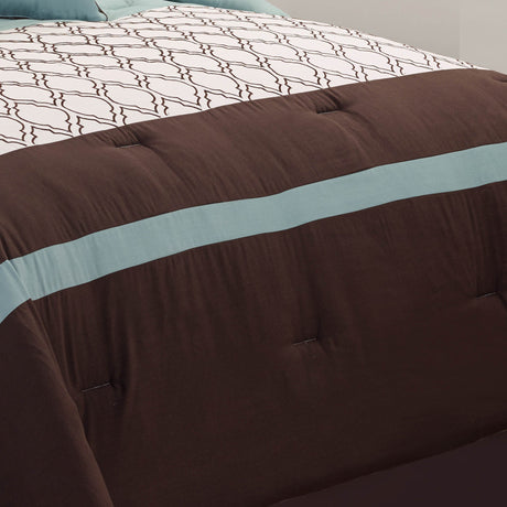 Tolbert 8 Pc Teal & Brown Geometric Embroidered Comforter Set HouseOfZazla