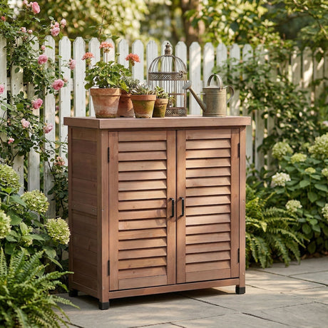 Potting Bench With Storage Cabinet And Metal Table Top For Outdoor HouseOfZazla