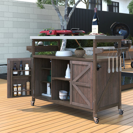 K&K Outdoor Kitchen Island, Rolling Bar Cart & Storage Cabinet HouseOfZazla
