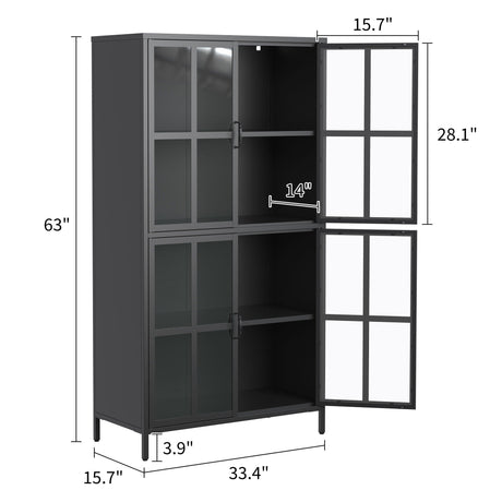 Premium Metal Storage Cabinet With Tempered Glass Doors, Adjustable Shelves, And Anti Tipping Device - Black HouseOfZazla