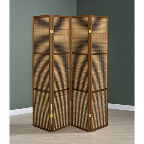 Kenabi - 4 Panel Room Divider Folding Screen - Walnut HouseOfZazla