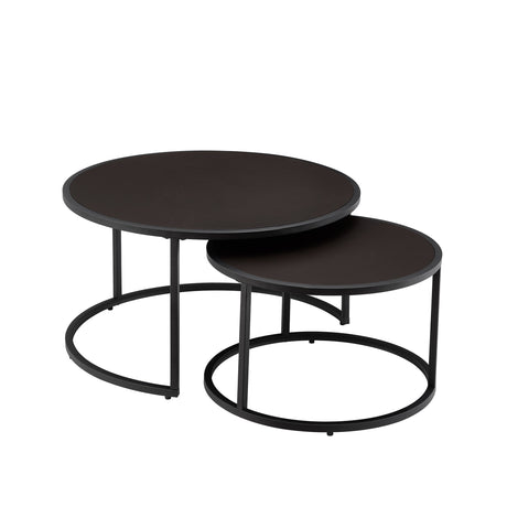 Modern Faux Leather Nesting Round Coffee Table Set - Dark Brown HouseOfZazla