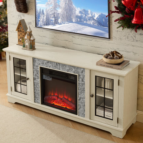 58" Modern TV Stand with Electric Fireplace and Storage HouseOfZazla
