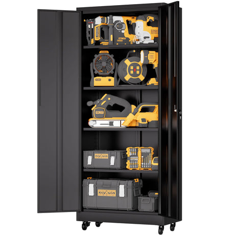 Heavy Duty Rolling Cabinet With Lock, Garage Storage Cabinet, 4 Adjustable Shelves For Tool Organization HouseOfZazla