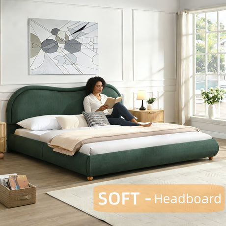 King Size Upholstered Platform Bed Frame with Rounded Corners HouseOfZazla