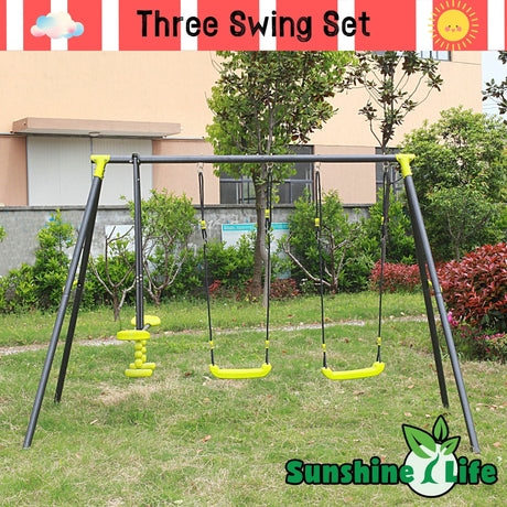 Xns008 Interesting Triple Children Metal Safe Swing Set 440Lbs For Outdoor Playground Three Seat Swing For Age 3+ - Green / Black HouseOfZazla