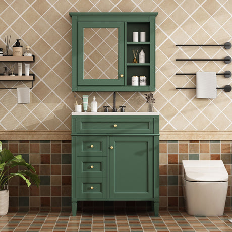 Bathroom Vanity With Medicine Cabinet, Royal Mirror Cabinet, Modern Bathroom Storage Cabinet With 2 Soft Closing Doors And 4 Drawers HouseOfZazla
