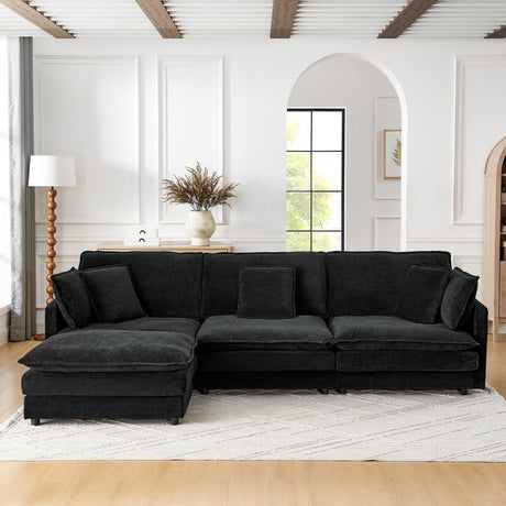 L-Shaped Sectional Sofa With Ottoman, Convertible 4 Seater Couch HouseOfZazla