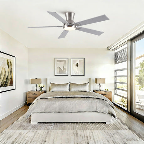 Low Profile Flush Mount Intergrated LED Ceiling Fan With Light And Reversible Quiet Motor HouseOfZazla