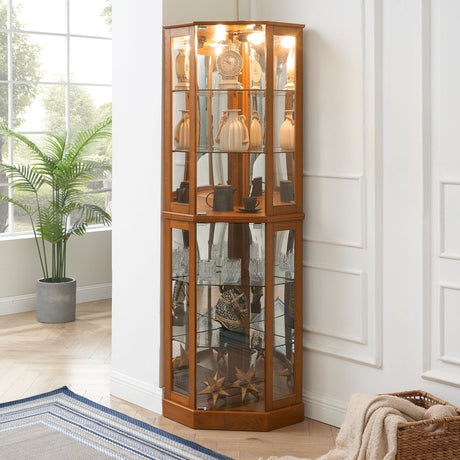 6 Shelf Corner Curio Display Cabinet With Lights, Mirrors And Adjustable Shelves HouseOfZazla