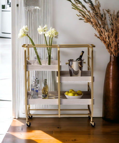 Vorrik Gold & White Washed Finish Serving Cart HouseOfZazla