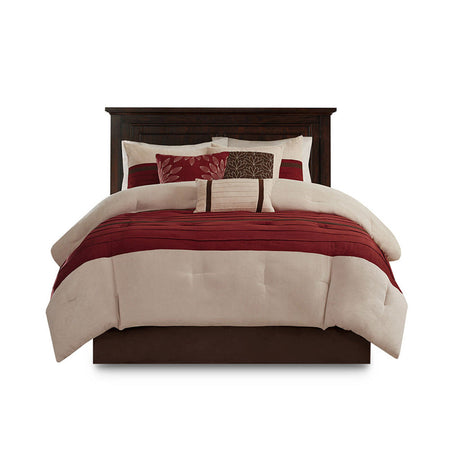 7 PC Pieced Faux Suede Comforter Set Red Queen HouseOfZazla
