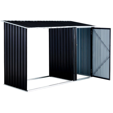 Firewood Storage Shed, Outdoor Firewood Rack, Outdoor Storage Shed With Log Holder, Firewood Shelter For Patio, Anthracite Galvanized Steel - Black HouseOfZazla