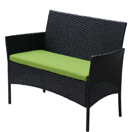 4 PC Rattan Patio Furniture Set Outdoor Cushioned Wicker Sofa Green Cushion HouseOfZazla