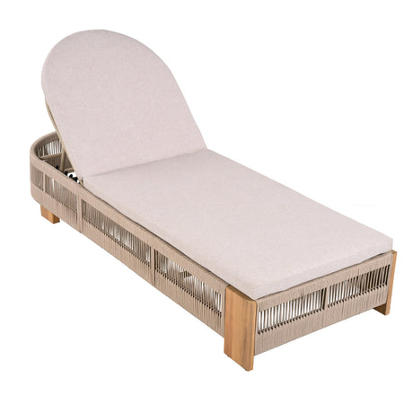 Outdoor Chaise Lounge Chair, Acacia Wood with Adjustable Backrest and Cushion HouseOfZazla