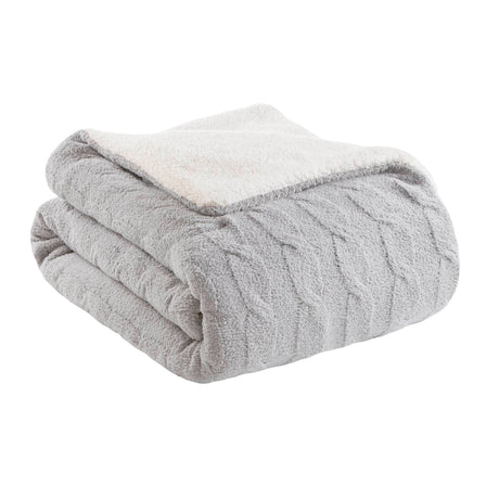 3 Pieces Full/Queen Cable Knit Chenille Comforter Set Gray HouseOfZazla
