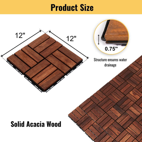 Interlocking Deck Tiles Checker Pattern, Square Acacia Hardwood Outdoor Flooring For Patio, Bancony, Pool Side HouseOfZazla