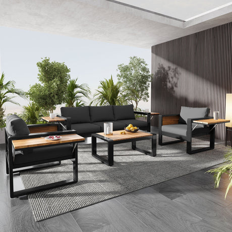Aluminum Frame Large 4-Piece Outdoor Patio Furniture Set for 5 Person HouseOfZazla