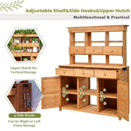 TOPMAX 65.7'' Tall Garden Potting Bench Table with Hutch HouseOfZazla