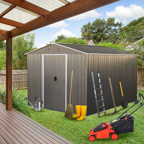 8X10Ft Outdoor Metal Storage Shed - Gray HouseOfZazla