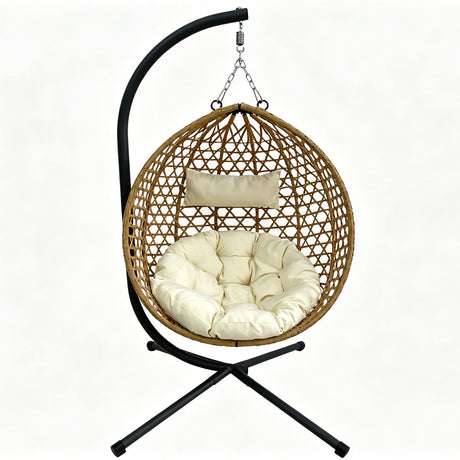 Folding PE Rattan Hanging Egg Chair with Stand HouseOfZazla