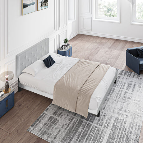 Modern Upholstered Platform Bed Frame With Button Tufted Fabric Headboard HouseOfZazla