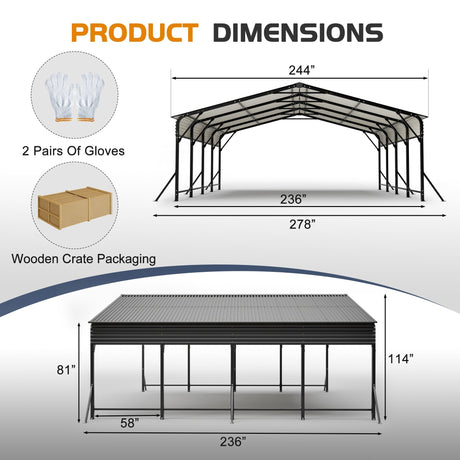 20'x20' Galvanated Steel Carport Canopy HouseOfZazla