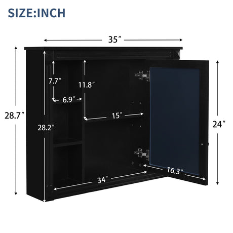 Wall-Mounted Bathroom Storage Cabinet With Mirror, 6 Open Shelves - Black HouseOfZazla