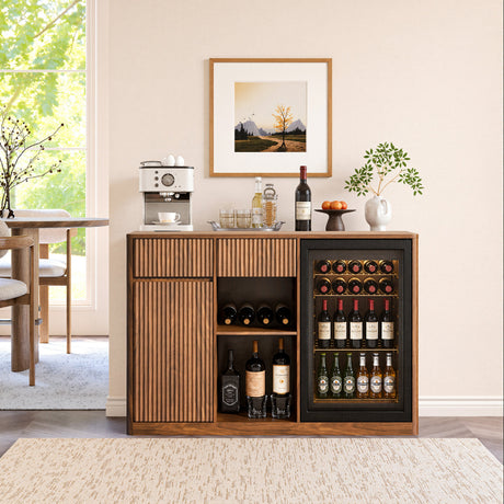 51" Fluted Bar Cabinet with Fridge Space and Wine Glass Rack HouseOfZazla