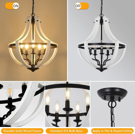 5-Light Convertible White Wood Farmhouse Chandelier HouseOfZazla