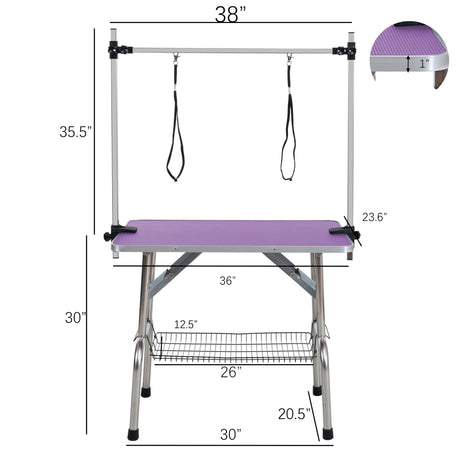 Folding Dog Pet Grooming Table Stainless Steel Frame Rubber Mat On Board With Adjustable Arm And Clamps Pet Dog Cat Grooming Table HouseOfZazla