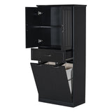 Modern Bathroom Storage Cabinet with Two Laundry Baskets, One Drawer, Adjustable Shelf