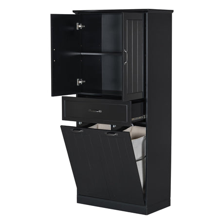 Modern Bathroom Storage Cabinet with Two Laundry Baskets, One Drawer, Adjustable Shelf HouseOfZazla