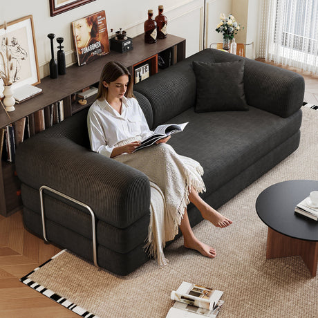 78.8' Compression Sofa,Convertible Floor Sofa Bed-with Pillow Back Support Armrest,Comfy Futon Couch Sleeper Bed,Loveseats Boneless Modular Sectional Sofa,Corduroy fabric,for Living Room,Bedroom,Black HouseOfZazla