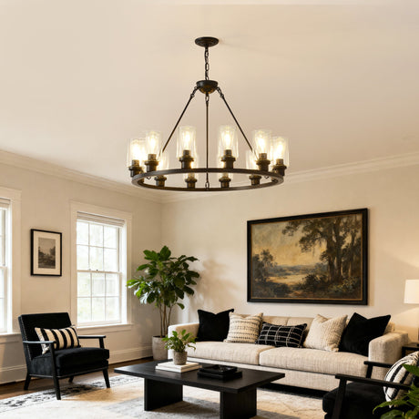 Black Wagon Wheel Chandelier 31.5 Inch Modern Farmhouse Pendant Light HouseOfZazla