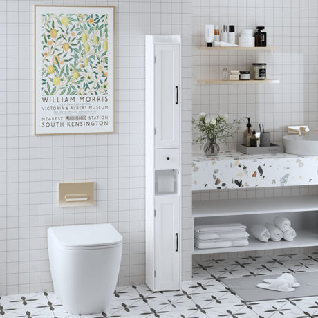 Slim Tall Bathroom Storage Cabinet With Adjustable Shelves, 2 Doors Freestanding Cabinet - White HouseOfZazla