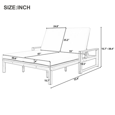 Outdoor Double Lounge Chair With 5 Position Adjustable Backrest HouseOfZazla