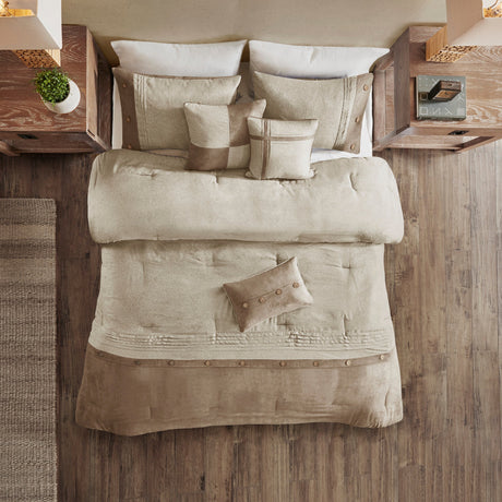 7 Piece Faux Suede Comforter Set Tan California King HouseOfZazla