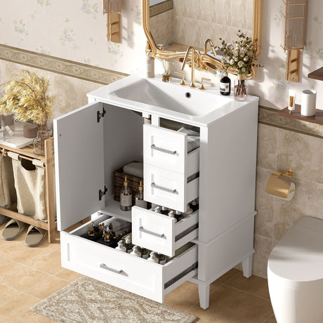 Bathroom Vanity, Modern Bathroom Cabinet With Sink Combo Set, Bathroom Storage Cabinet With A Soft Closing Door And 3 Drawers, Solid Wood Frame HouseOfZazla