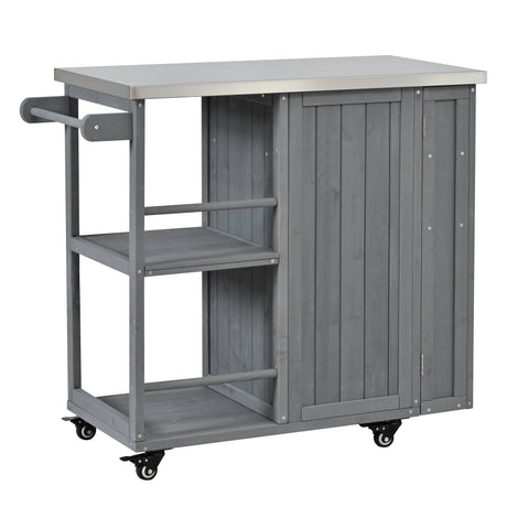 Outdoor Kitchen Island Fir Wood Prep Station with Stainless Steel Top HouseOfZazla