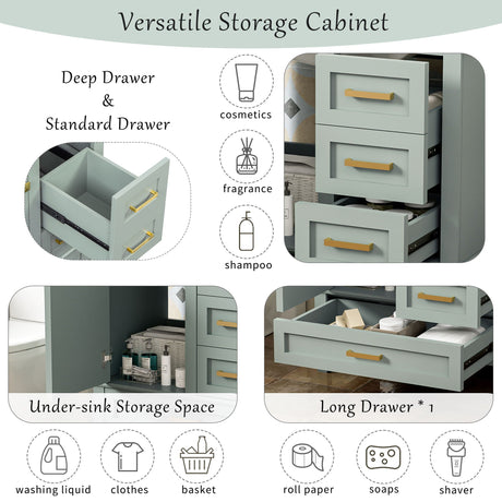 Bathroom Vanity, Modern Bathroom Cabinet With Sink Combo Set, Bathroom Storage Cabinet With A Soft Closing Door And 3 Drawers, Solid Wood Frame HouseOfZazla
