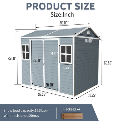 Resin Outdoor Storage Shed Waterproof Shed With Floor & Two Windows & Lockable Door, Tool Shed For Garden, Patio, Backyard HouseOfZazla