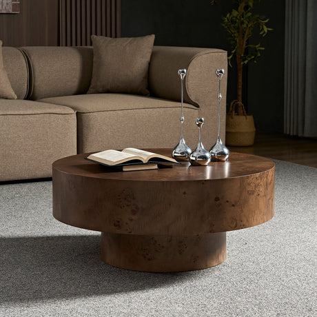 31.49" Burl Wood Veneer Round Coffee Table HouseOfZazla
