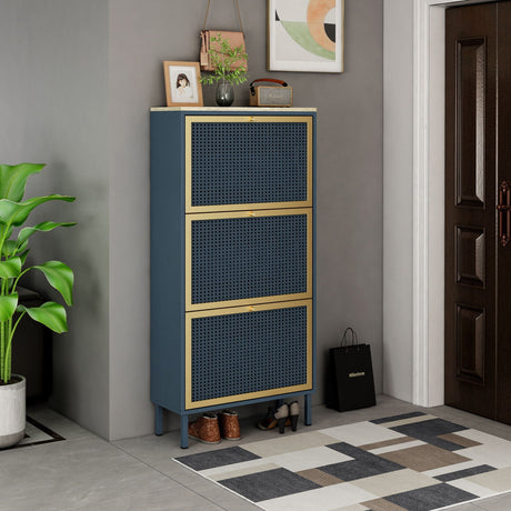 Modern Rattan 3 Door Shoe Rack Cabinet for Entryway HouseOfZazla