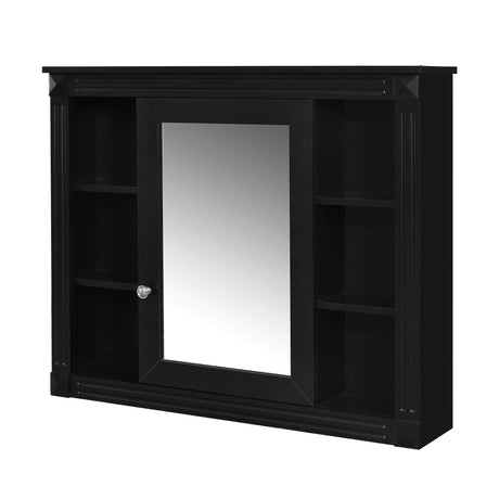 Wall-Mounted Bathroom Storage Cabinet With Mirror, 6 Open Shelves - Black HouseOfZazla
