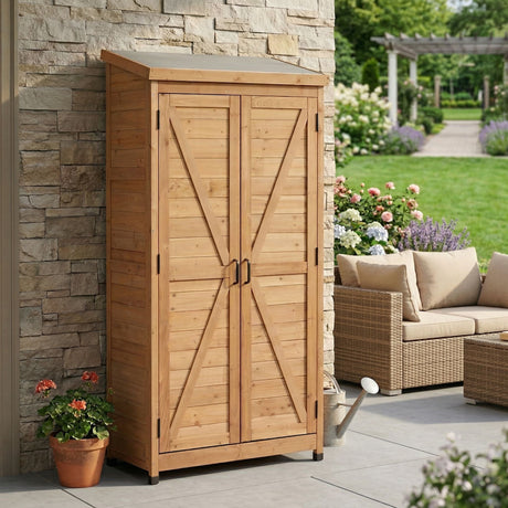 Outdoor Storage Shed With Vertical Tool Cabinet For Backyard HouseOfZazla