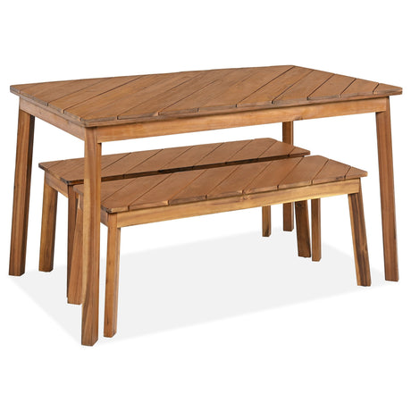 Go 3-Piece Acacia Wood Table Bench Dining Set HouseOfZazla