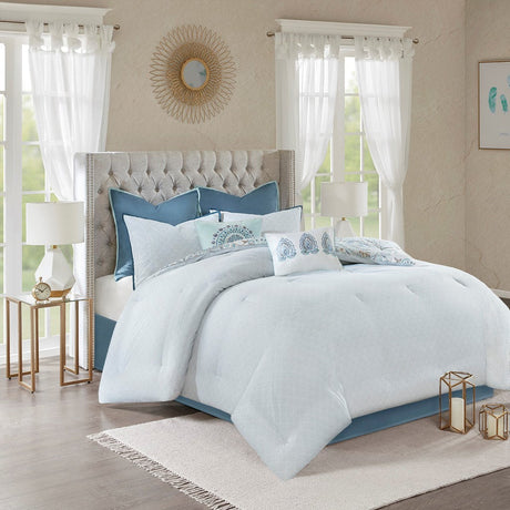 8 Piece Cotton Floral Printed Reversible Comforter Set Blue HouseOfZazla